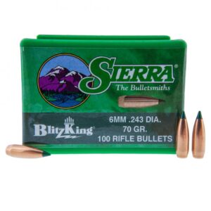 Sierra 1507 Projectiles 6mm Blitzking 70gr 100 bullet case display