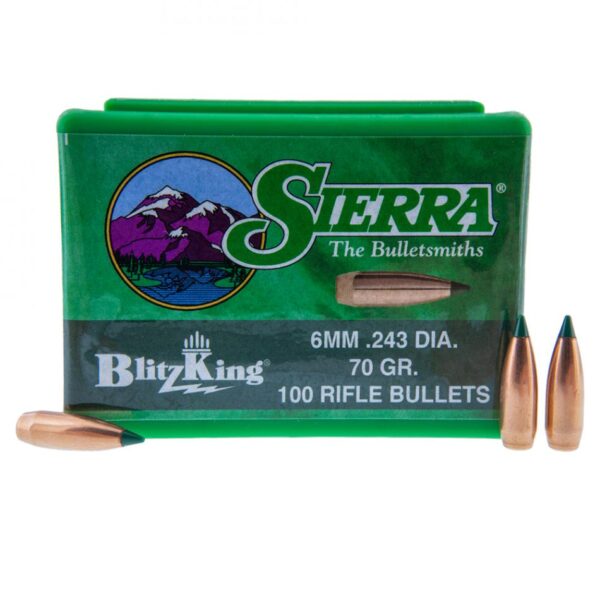 Sierra 1507 Projectiles 6mm Blitzking 70gr 100 bullet case display